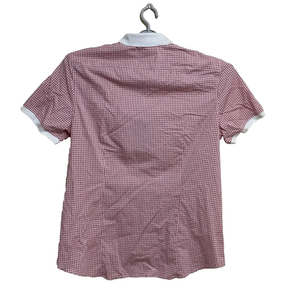 Michael Kors Slim Fit stretch short sleeved  plaid red ‎ white Women's blouse XL